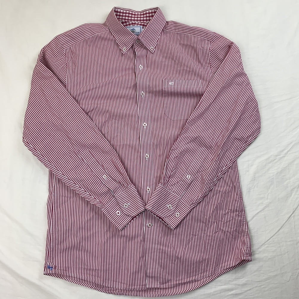 Southern Tide Shirt Size Medium Red/ White Button Down Stretch Long Sleeve Men